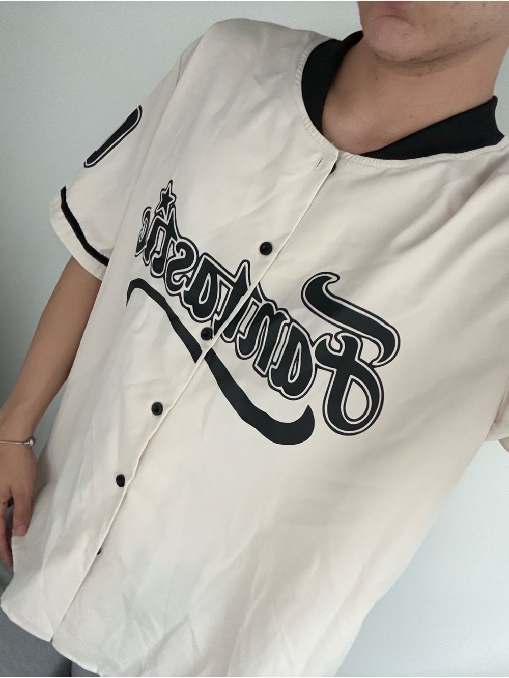 Romwe Fantastic white baseball jersey (*Will de-wrinkle for buyer!*)